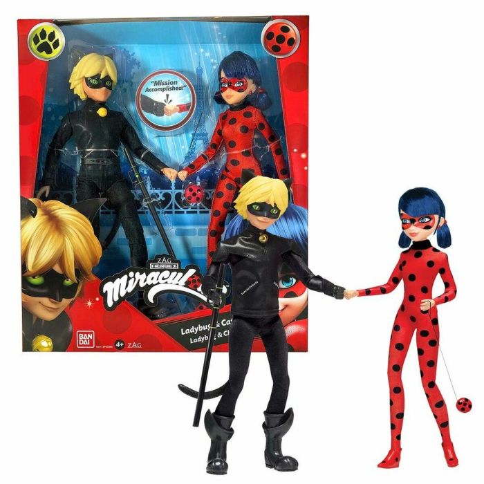 Bandai Miraculous Ladybug - Paquete de 2 muñecas de moda 26 cm Ladybug y Cat Noir