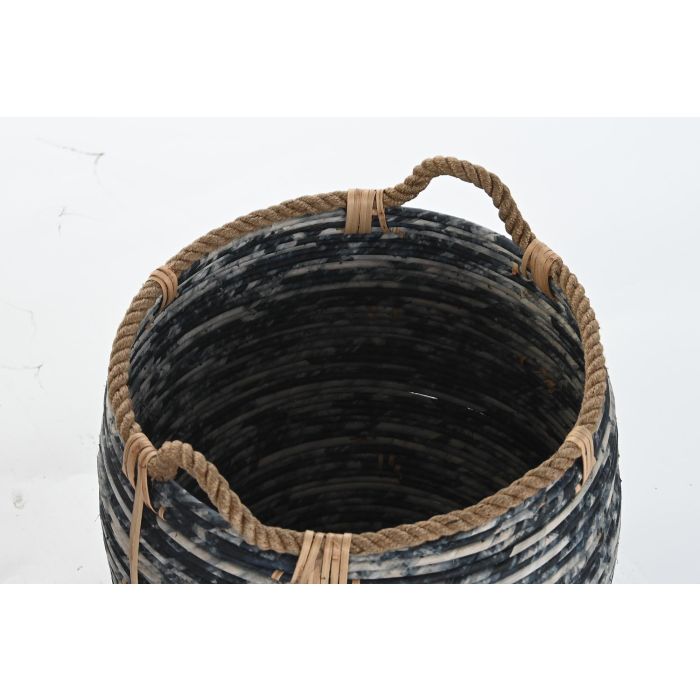 DKD Home Decor Cesta Boho Negro Blanco Ratan Set 3 Piezas 52 x 52 x 60 cm 2