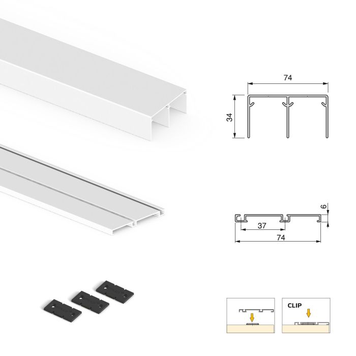 Emuca Kit de herrajes para armario de 2 puertas correderas y cierre suave Placard 74, perfil Wave, espesor 16mm, tableros no incluidos, Pintado blanco 5 Emuca Kit de herrajes para armario de 2 puertas correderas y cierre suave Placard 74, perfil Wave, espesor 16mm, tableros no incluidos, Pintado blanco 5