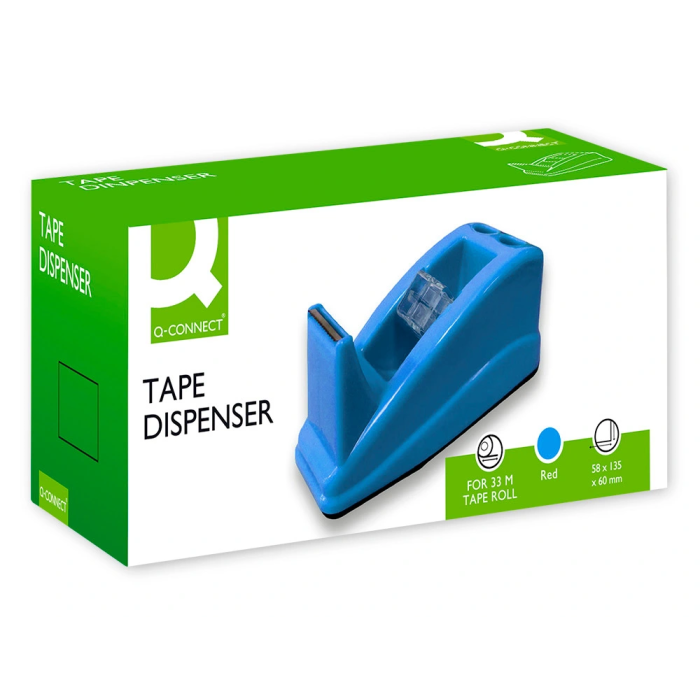 Q-connect Portarrollo Sobremesa Plástico para Cinta de 33m, Azul, 135x58x60 mm 3