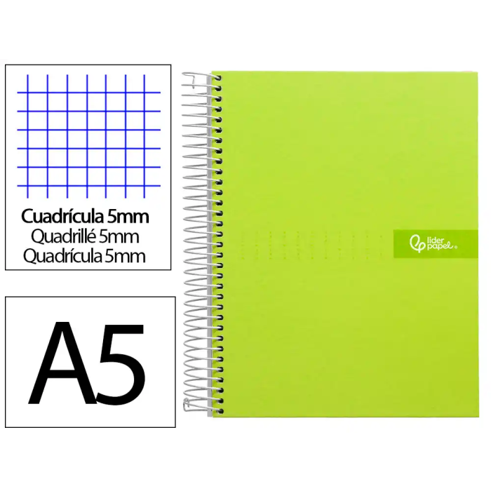 Liderpapel Cuaderno Espiral Micro Crafty A5, Tapa Forrada, 120 Hojas, 90gr, Cuadro 5mm, Verde 0 Liderpapel Cuaderno Espiral Micro Crafty A5, Tapa Forrada, 120 Hojas, 90gr, Cuadro 5mm, Verde 0