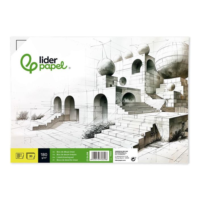 Bloc Dibujo Liderpapel Lineal Encolado 230x325 mm 20 Hojas 180 gr-M2 Con Recuadro 1