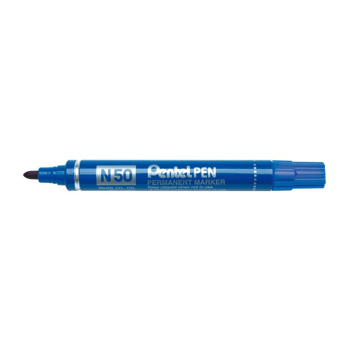 Pentel N50-Be Marcador Permanente Cuerpo Aluminio Azul Y Punta Media Conica -12U-