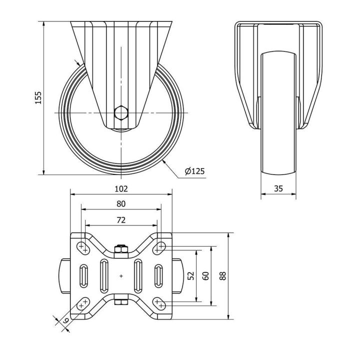Ruedas Alex Rueda fija poliamix placa eje liso carga máx. 170 kg Ø 12,5 cm Blanco