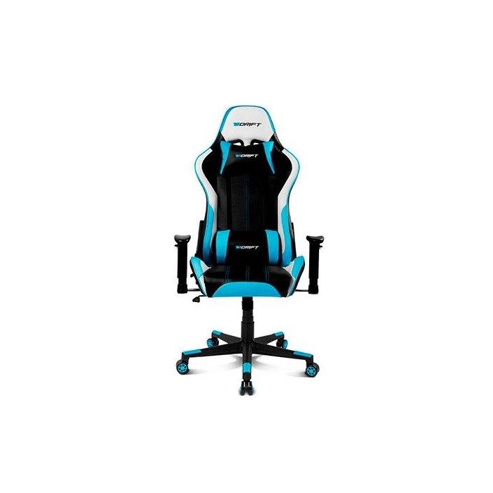 DRIFT DR175 Silla Gaming Universal con Reposabrazos 2D, Pistón Clase 4, Cojines Cervical y Lumbar - Negro, Azul, Blanco