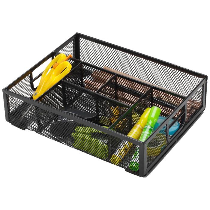 Organizador Sobremesa Q-Connect Kf17291 Bandeja Metalica Rejilla Negra Con 6 Departamentos 235x183x65 mm