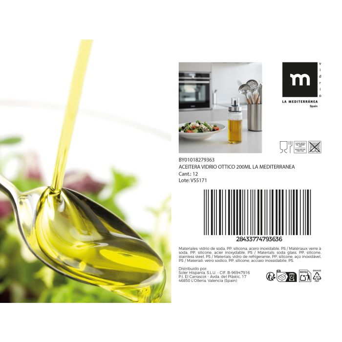 La Mediterranea Aceitera Vidrio Ottico 200ml 5.5x5.5x17cm 4 La Mediterranea Aceitera Vidrio Ottico 200ml 5.5x5.5x17cm 4