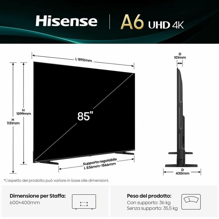 Smart TV Hisense 85A6Q 85" 4K Ultra HD LED HDR D-LED 3