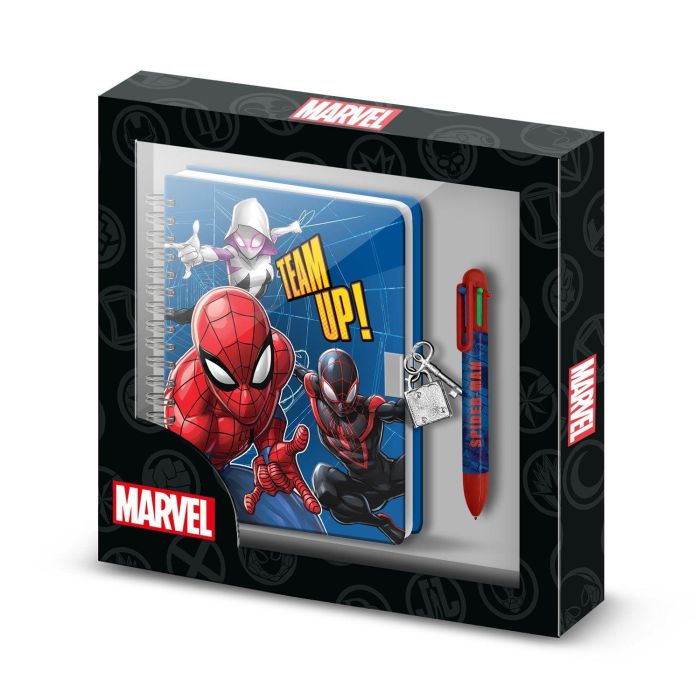 Marvel Spiderman Pack Diario A5 + Bolígrafo 6 Colores Best Team Azul