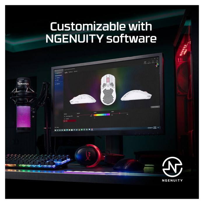 HP HyperX Pulsefire Haste Wireless Ratón Gaming Blanco Ambidextro 16000 DPI 450 IPS 59g PTFE RGB Batería Integrada