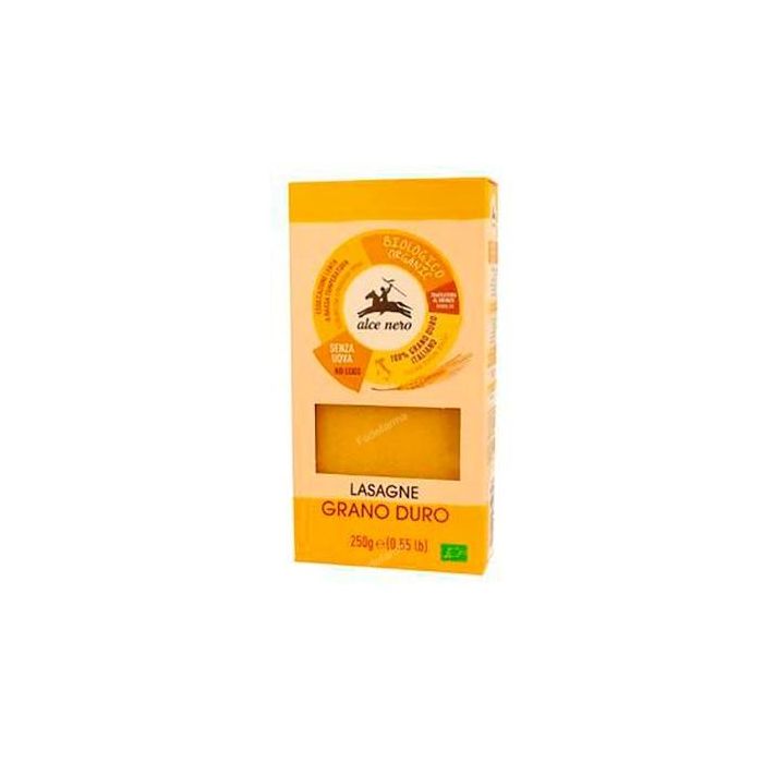 Alce Nero Lasaña de Trigo Duro Bio 250g para Horno, No Necesita Pre-cocción
