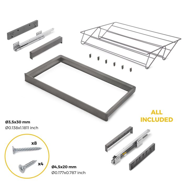 Emuca Kit de cajón zapatero y bastidor regulable Quartz para armarios, guías de cierre suave y extracción total, Módulo 80cm, Acabado Titanio 5 Emuca Kit de cajón zapatero y bastidor regulable Quartz para armarios, guías de cierre suave y extracción total, Módulo 80cm, Acabado Titanio 5