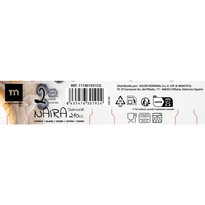 Set 2 Tazas Café con Leche 21Cl Diamond Naira - Inde (36 Cajas) 4 Set 2 Tazas Café con Leche 21Cl Diamond Naira - Inde (36 Cajas) 4