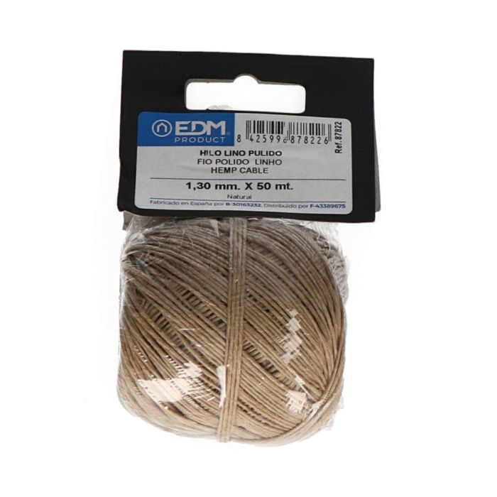 Edm Hilo pulido cáñamo 1,3 mm x 50 m - Fibra natural 100% lino torcido pulido 0 Edm Hilo pulido cáñamo 1,3 mm x 50 m - Fibra natural 100% lino torcido pulido 0
