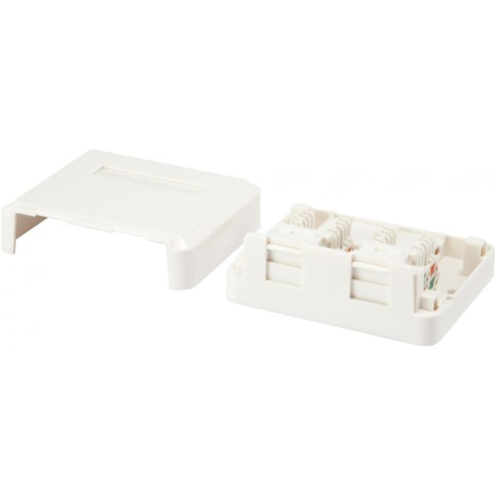EQUIP 125124 Caja de superficie para 2 Keystone Jack con tapa, color blanco, compatible con Cat.5e, Cat.6, Cat.6A 1