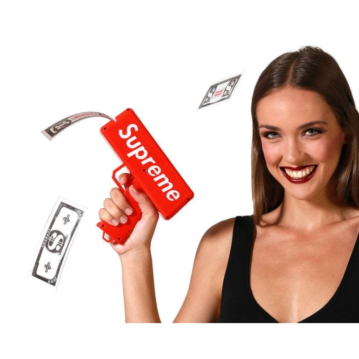 Pistola Lanzadora De Billetes Roja Con 100 Billetes 21x17x9 cm, Accesorio para Fiestas y Eventos