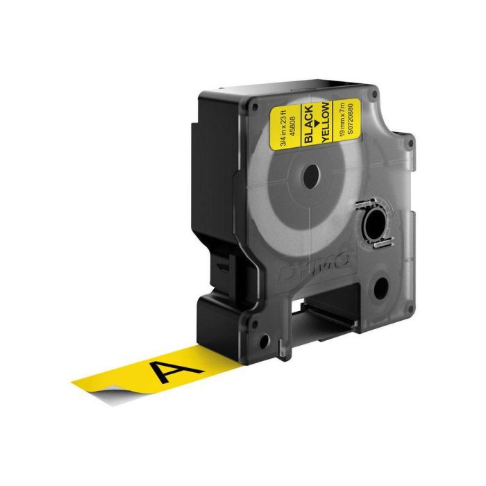 Dymo Cinta de Transferencia Térmica D1-19 45808, Negro sobre Amarillo, 19 mm x 7 m, Poliéster Autoadhesiva