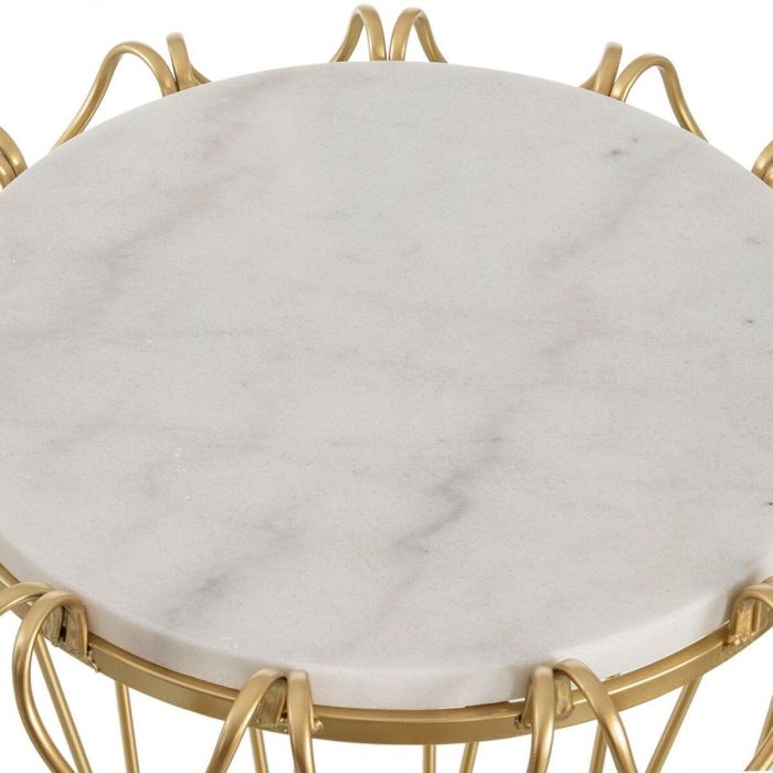 Mesa auxiliar 50 x 50 x 54,6 cm Dorado Metal Blanco Mármol 4