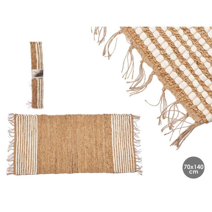 Alfombra de Yute y Algodón Natural Rayas Blanca 70x140 cm - Giftdecor (8 Unidades) Alfombra de Yute y Algodón Natural Rayas Blanca 70x140 cm - Giftdecor (8 Unidades)