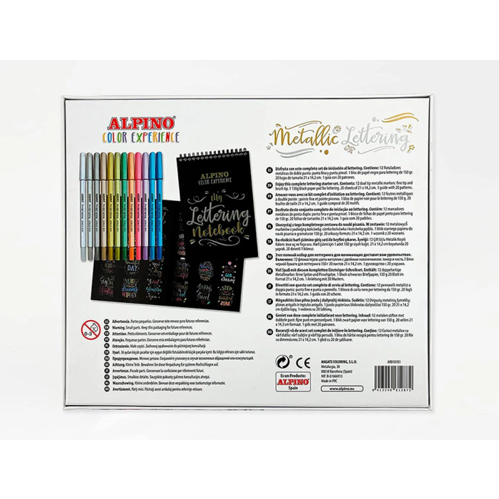 Alpino Rotuladores Metallic Lettering Color Experience Doble Punta Estuche 12 Ud + Bloc 4