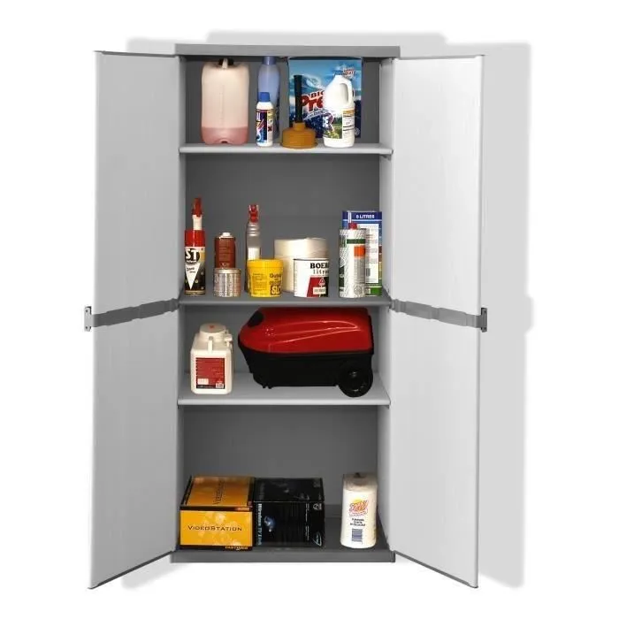 Tood Armario alto de resina con 3 estantes y 2 puertas, gris, 68x39.5x168 cm 1 Tood Armario alto de resina con 3 estantes y 2 puertas, gris, 68x39.5x168 cm 1