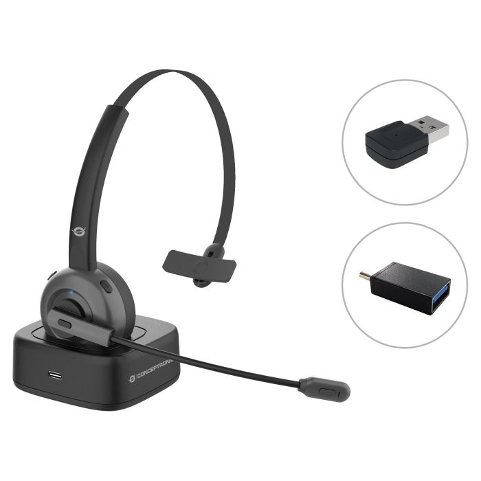 Conceptronic POLONA03BDA Auricular diadema Bluetooth con base de carga, cancelación de ruido, micrófono 270°, 22h batería, carga directa Conceptronic POLONA03BDA Auricular diadema Bluetooth con base de carga, cancelación de ruido, micrófono 270°, 22h batería, carga directa