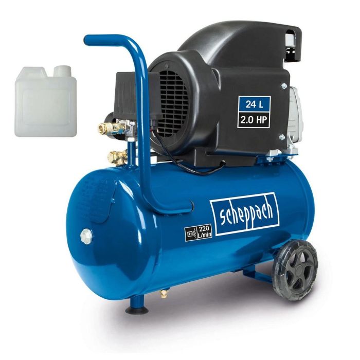 Scheppach HC26 Compresor de aire horizontal 24L 1500W 8 bares con 280ml aceite Scheppach HC26 Compresor de aire horizontal 24L 1500W 8 bares con 280ml aceite