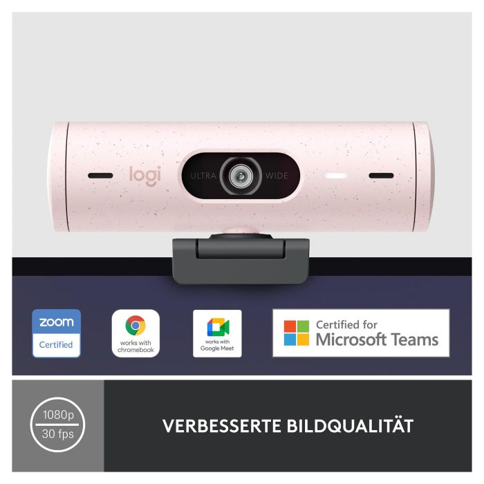 Logitech Webcam Brio 500 Rosa Full HD 1080p 4MP 90° con Clip de Montaje Universal USB-C Plug and Play Rightlight 4 HDR 18