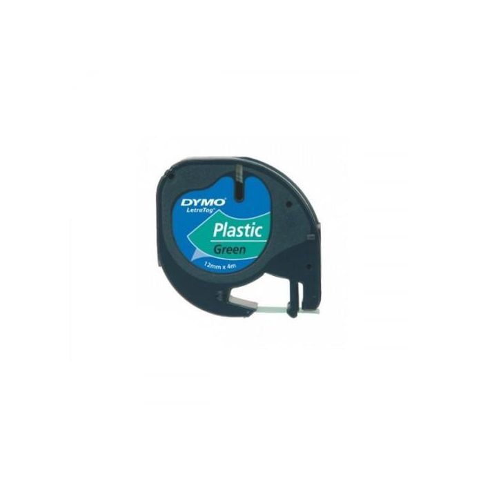 Dymo 91204 Cinta Rotuladora Letratag, Negro Sobre Verde, Plástico, 12mm x 4m