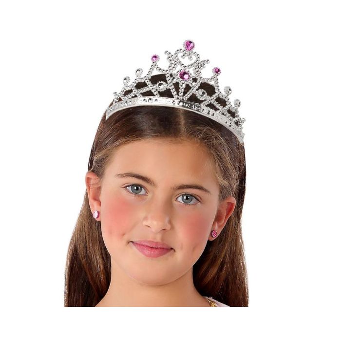 Tiara plateada con pedrería para princesa, mujer o niña - Complemento brillante para celebraciones