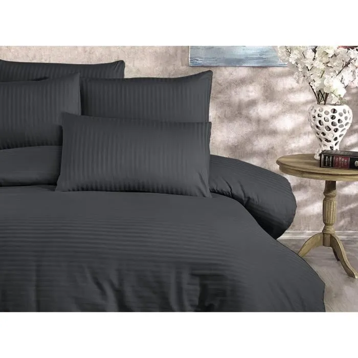 Juego de Cama Aucune 80% Algodón 20% Poliéster Antracita - 1 Funda Nórdica 220x240 cm + 2 Fundas de Almohada 60x60 cm 2