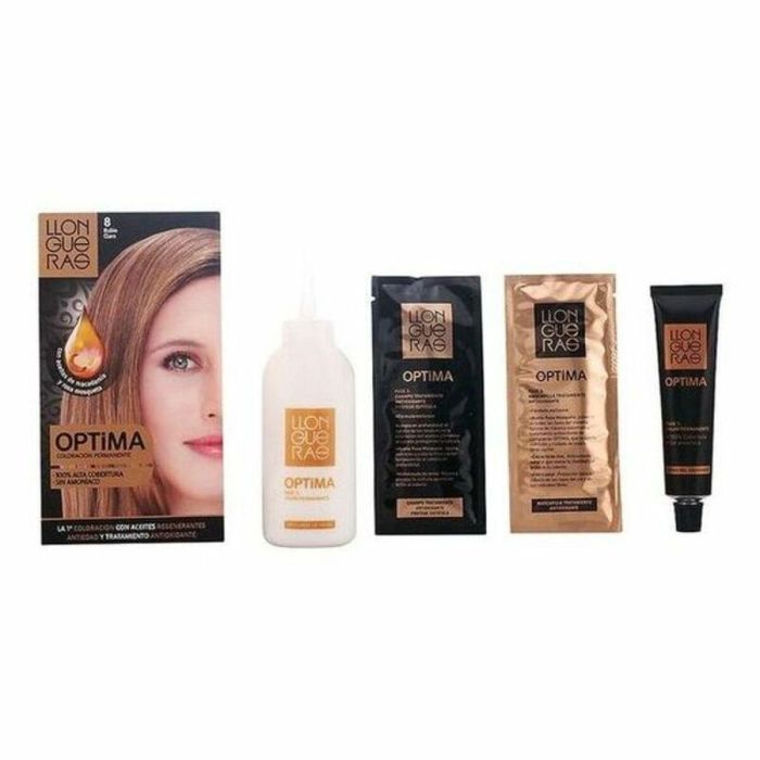 Llongueras OPTIMA #8 Tinte de Pelo Permanente Rubio Claro sin Amoníaco, Cobertura Total de Canas y Aceites Regenerantes 1 u Llongueras OPTIMA #8 Tinte de Pelo Permanente Rubio Claro sin Amoníaco, Cobertura Total de Canas y Aceites Regenerantes 1 u
