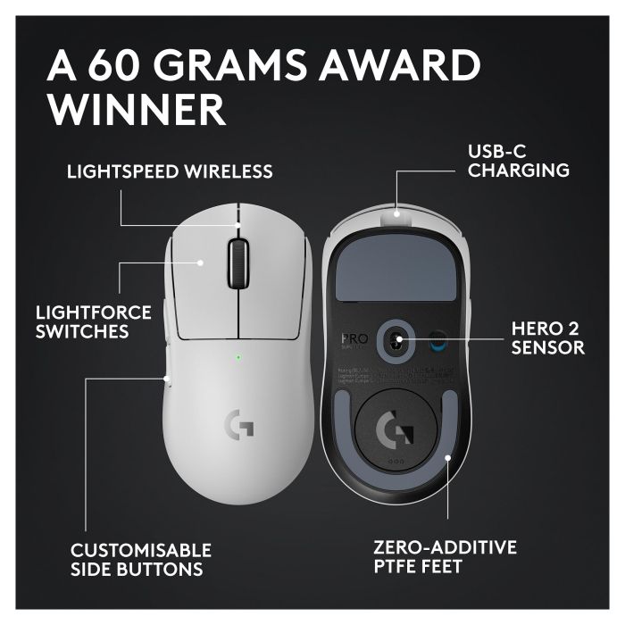 Logitech PRO X Superlight 2 Ratón Gaming Inalámbrico Lightspeed Blanco Óptico 32000 DPI 0,5 ms 2 Logitech PRO X Superlight 2 Ratón Gaming Inalámbrico Lightspeed Blanco Óptico 32000 DPI 0,5 ms 2