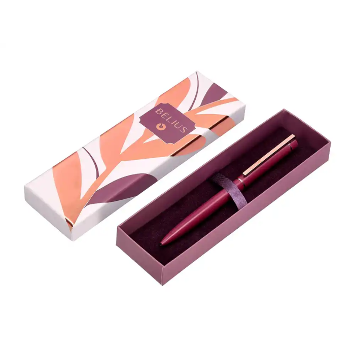 Belius Boligrafo Rose Aluminio Color Burdeos / Oro Rosa Tinta Azul Caja de Diseño 1 mm 3