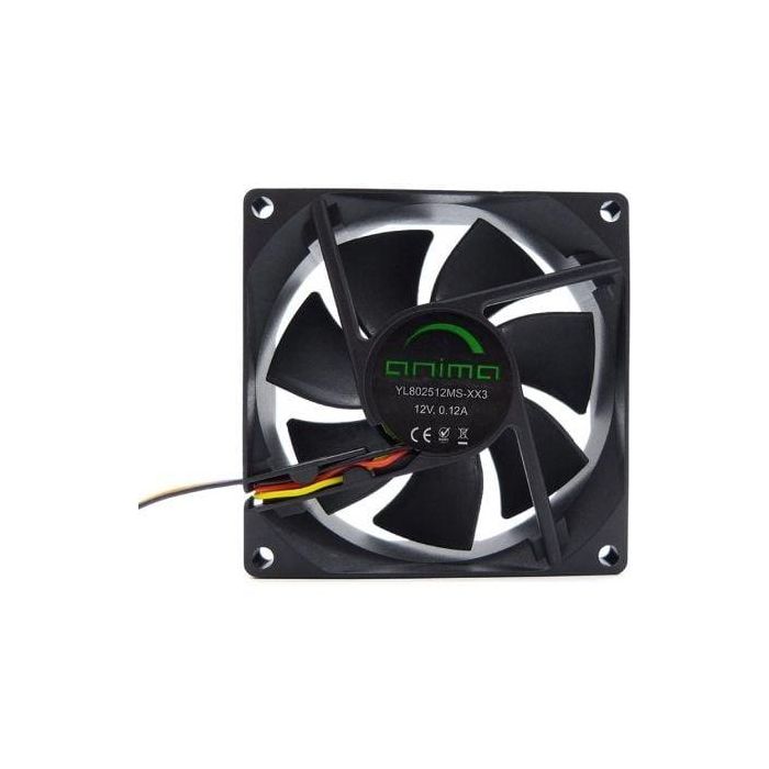 Anima AF8 Ventilador para CPU 8cm con 7 Aspas Negras, Silencioso 12dB, Flujo 30.5 CFM, 50.000h Vida Útil, Bajo Consumo 1