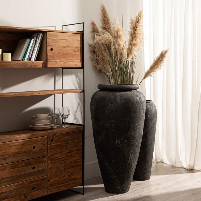 Jarrón Gris Fibra de Cemento Decoración 62 X 62 X 120 cm