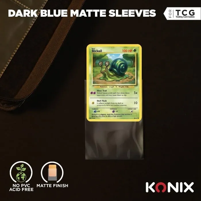 Konix AABYJ18660 - Fundas Mate 66 x 91 mm para Cartas, 100 Unidades - Para Magic: The Gathering y Pokémon, Color Azul Oscuro