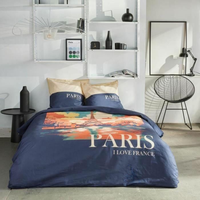 Today TOD3574641268572 Juego de Cama de Algodón 240x220 cm para 2 Personas Estampado París Azul