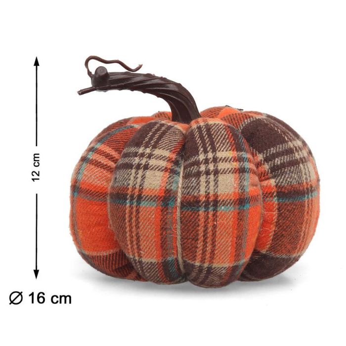 Calabaza Decorativa de Tela a Cuadros Escoceses Naranja 15 x 15 cm