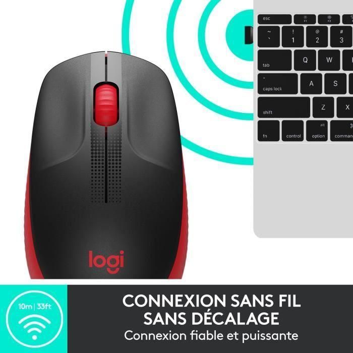 Logitech M190 Ratón Inalámbrico de Tamaño Completo, RF, Diseño Ergonómico para Manos Medianas-Grandes, Rojo, 18 Meses Batería, Seguimiento Preciso 2