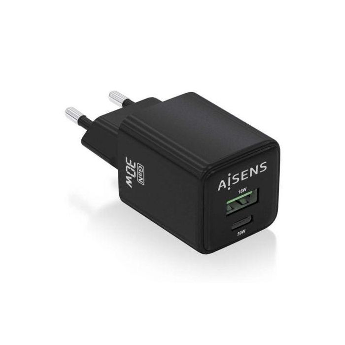 AISENS - CARGADOR GaN 30W, 1xUSB-C PD3.0 QC4.0, 1xUSB-A QC3.0, NEGRO AISENS - CARGADOR GaN 30W, 1xUSB-C PD3.0 QC4.0, 1xUSB-A QC3.0, NEGRO