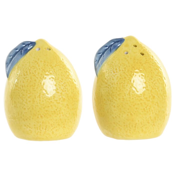DKD Home Decor Salero Mediterraneo Limones Amarillo Azul Dolomita Set de 2 Piezas 6.5 x 9 x 6.5 cm