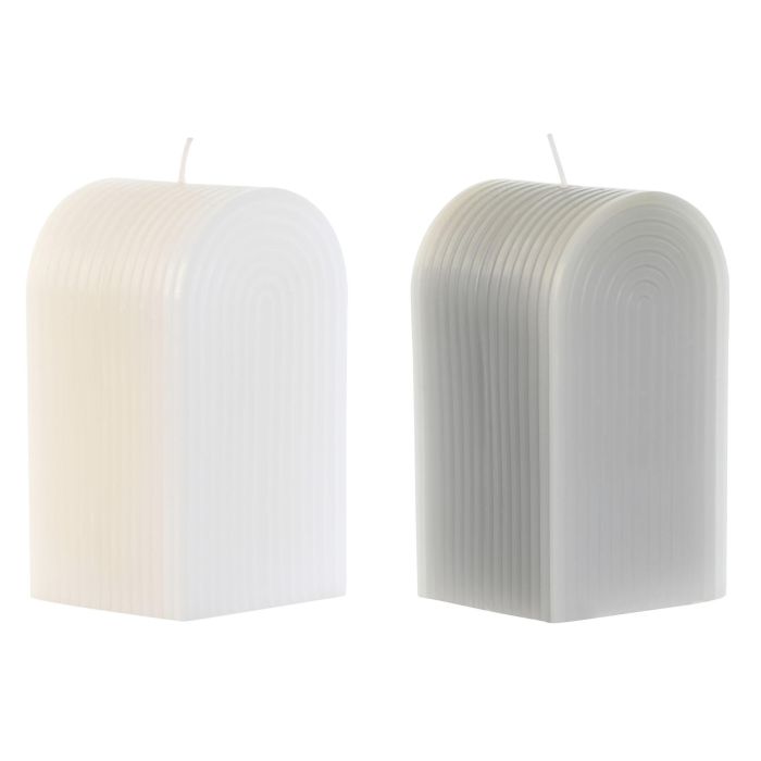 DKD Home Decor Vela de Cera Urban Gris y Blanco 7x13x7 cm, Pack 6 Unidades, 525gr, 68h Duración