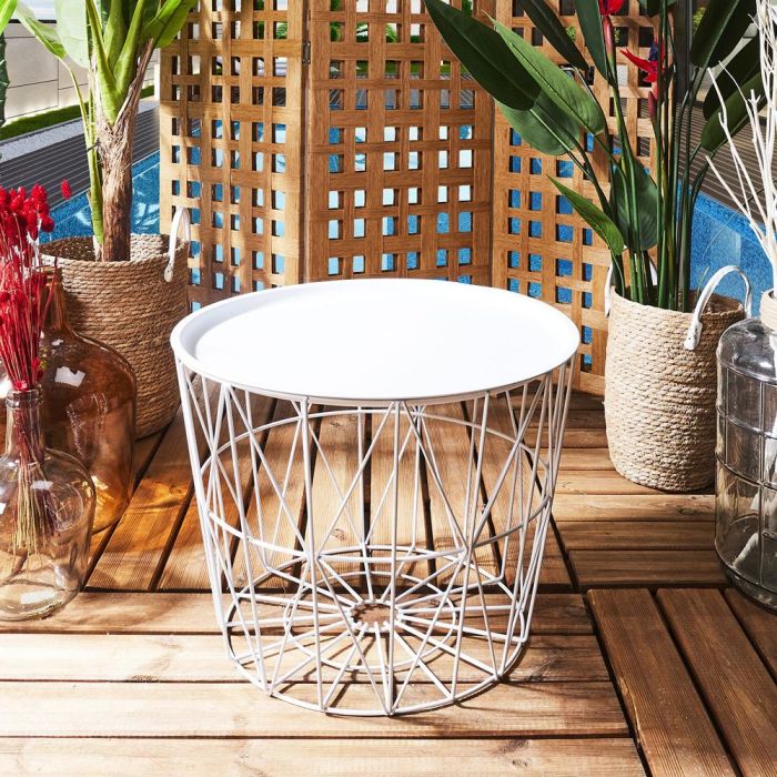 Home Deco Factory Mesa Auxiliar Metal Blanca con Tapa Extraíble y Espacio de Almacenamiento - 52.5x40 cm 1 Home Deco Factory Mesa Auxiliar Metal Blanca con Tapa Extraíble y Espacio de Almacenamiento - 52.5x40 cm 1
