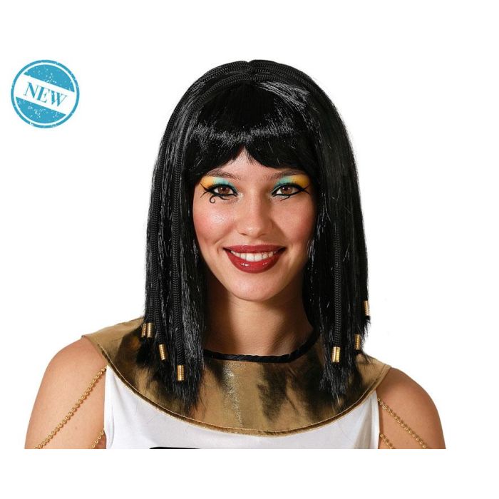 Peluca Egipcia Negra con Trenzas y Accesorios Dorados para Carnaval y Espectáculos