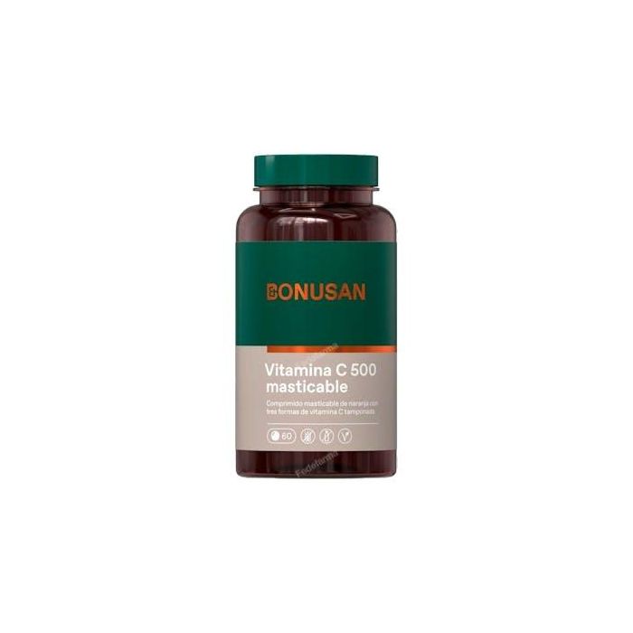 BONUSAN Vitamina C 500 Masticable Sabor Naranja 60 Comprimidos para Inmunidad y Absorción de Hierro