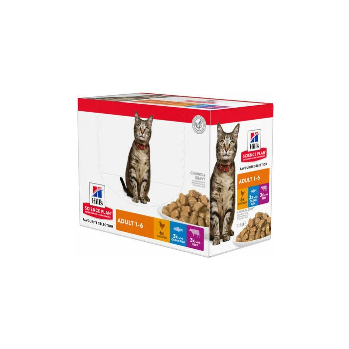 Hill's Science Plan Feline Adult Pollo, Ternera y Pescado Azul Multipack bolsitas 12x85 gr