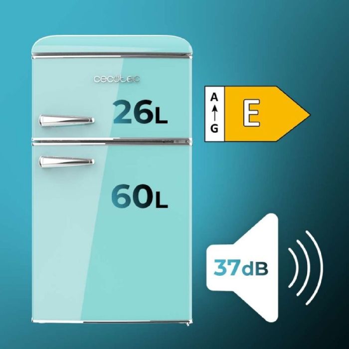 Cecotec Frigorífico combinado 86L verde Bolero CoolMarket 2D Origin Clase E LED retro 12