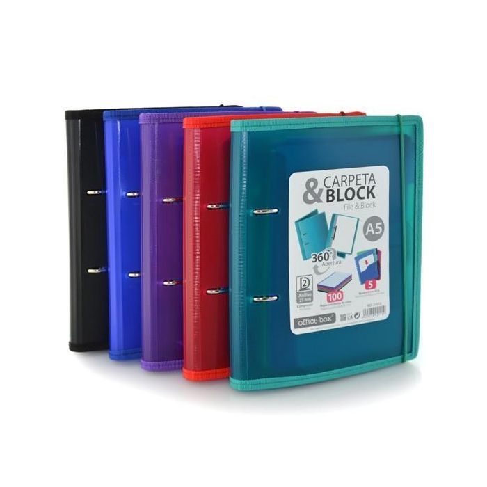 Office Box Carpeta & Block Supra Anillas D 2x25 mm A5 100H Cierre C-Goma Tapa Pp Colores Surtidos