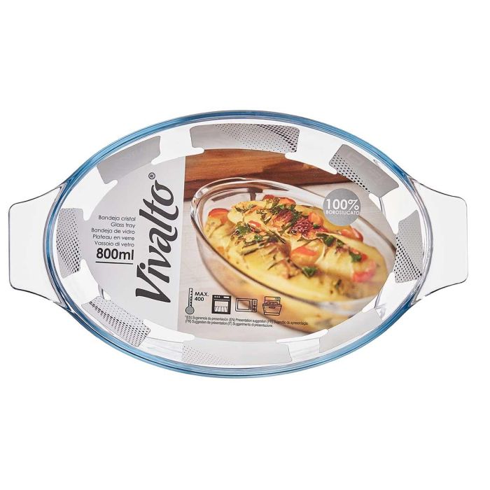 Bandeja de Vidrio Borosilicato Ovalada con Asas 800 ml Vivalto 27x15 cm (18 Unidades) 2 Bandeja de Vidrio Borosilicato Ovalada con Asas 800 ml Vivalto 27x15 cm (18 Unidades) 2